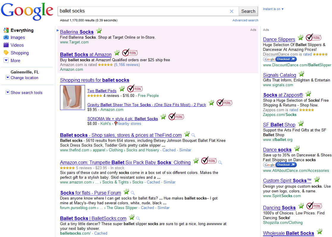 Google 'Ballet Socks' Screenshot